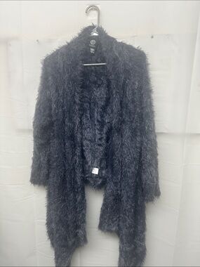 bobeau Black Faux Fur Open-Front Teddy Jacket